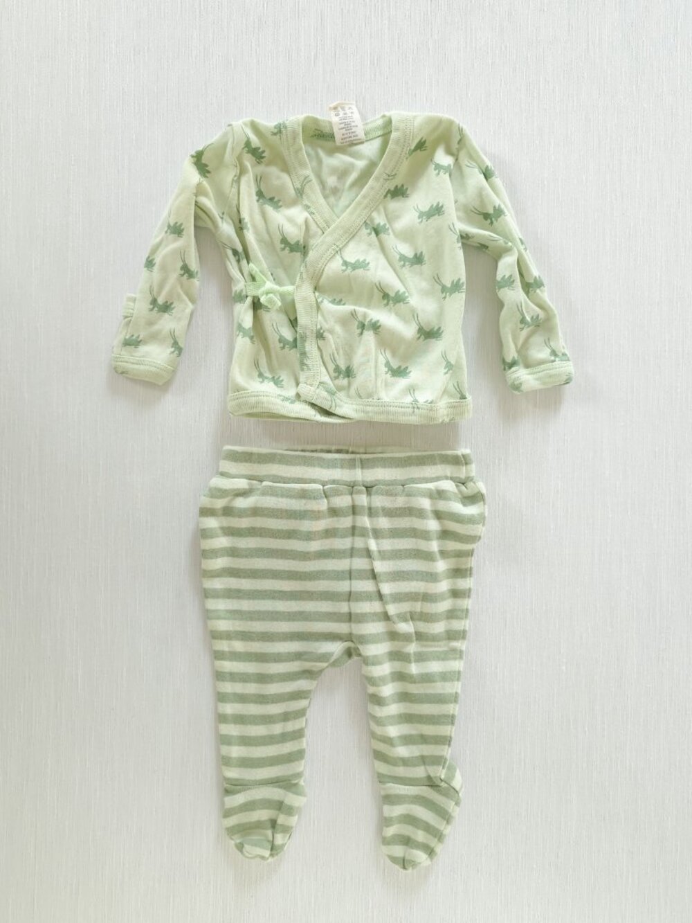 Kate Quinn Green Grasshopper Kimono Top and Striped Footie Pants 0-3 Months